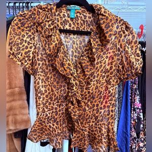 vintage Ralph Lauren 100% Silk Cheetah Print Blouse